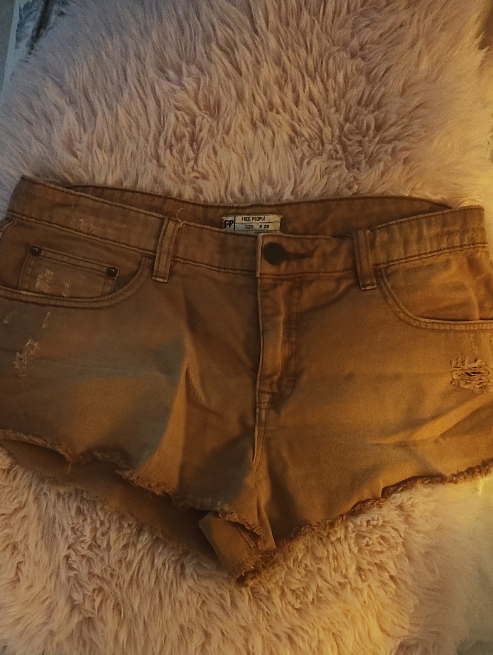 Free People Golden Mustard Distressed Denim Shorts